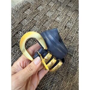 Vintage Liz Claiborne Leather Belt with Sculptural Gold Buckle
